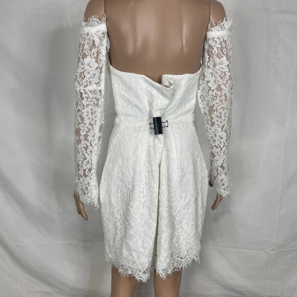 Park & Fifth White Lace Off-Shoulder Mini Dress - Picture 2 of 5